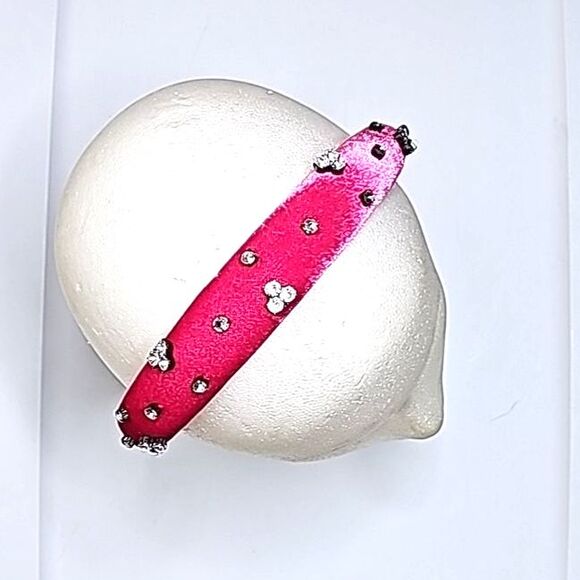 Headband Pink Velvety Material Clear Rhinestones Nw/o Tags - Picture 2 of 4